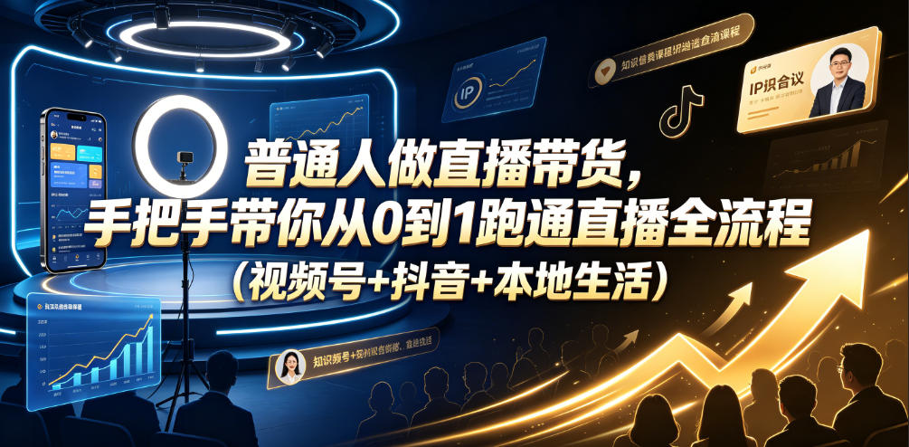 普通人做直播带货，手把手带你从0到1跑通直播全流程(视频号+抖音+本地生活)-艺川网创