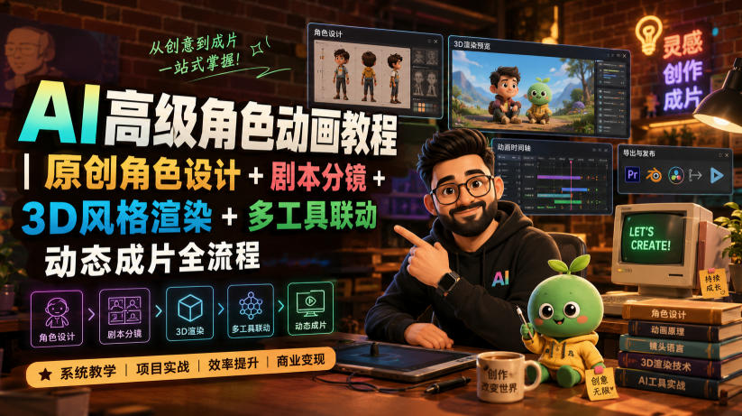 AI高级角色动画教程｜原创角色设计+剧本分镜+3D风格渲染+多工具联动动态成片全流程【中英字幕】-艺川网创