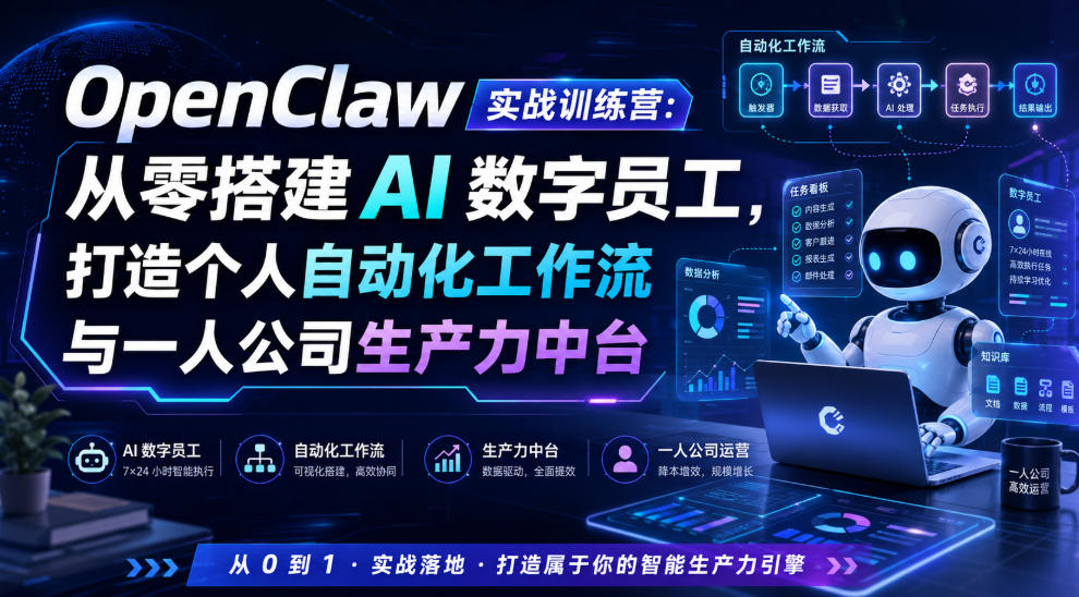OpenClaw实战训练营:从零搭建AI数字员工,打造个人自动化工作流与一人公司生产力中台-艺川网创