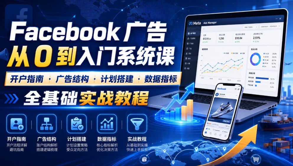 Facebook广告新手从0到入门系统课｜开户指南・广告结构・计划搭建・数据指标全基础实战教程-艺川网创