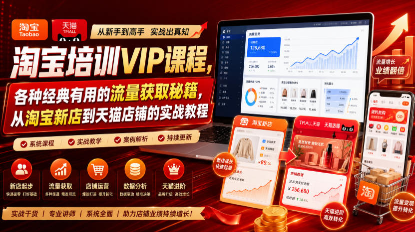 淘宝培训VIP课程，各种经典有用的流量获取秘籍，从淘宝新店到天猫店铺的实战教程(更新7月)-艺川网创