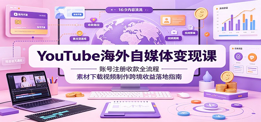 YouTube海外自媒体变现课：账号注册收款全流程，素材下载视频制作跨境收益落地指南-艺川网创