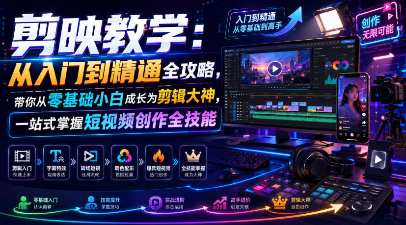 剪映教学:从入门到精通全攻略,带你从零基础小白成长为剪辑大神,一站式掌握短视频创作全技能-艺川网创
