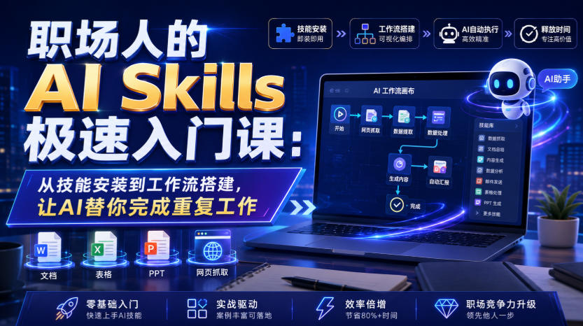 职场人的AI Skills极速入门课：从技能安装到工作流搭建，让AI替你完成重复工作-艺川网创