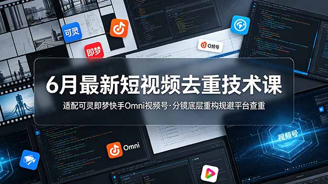 6月最新短视频去重技术课，适配可灵即梦快手Omni视频号，分镜底层重构规避平台查重-艺川网创