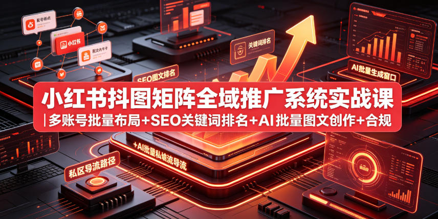 小红书抖图矩阵全域推广系统实战课|多账号批量布局+SEO关键词排名+AI批量图文创作+合规私域导流完整落地教程-艺川网创