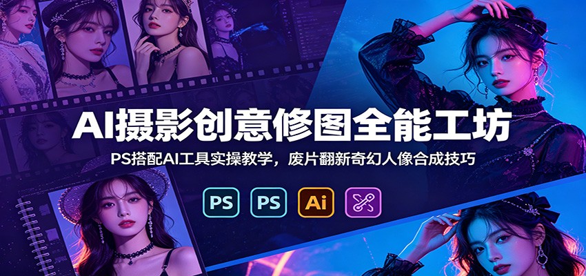 AI摄影创意修图全能工坊：PS搭配AI工具实操教学，废片翻新奇幻人像合成技巧-艺川网创