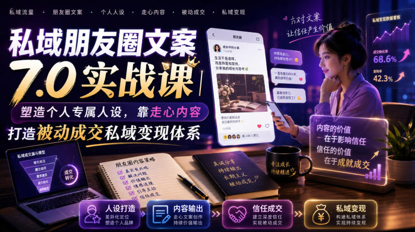 私域朋友圈文案7.0实战课|塑造个人专属人设,靠走心内容打造被动成交私域变现体系-艺川网创
