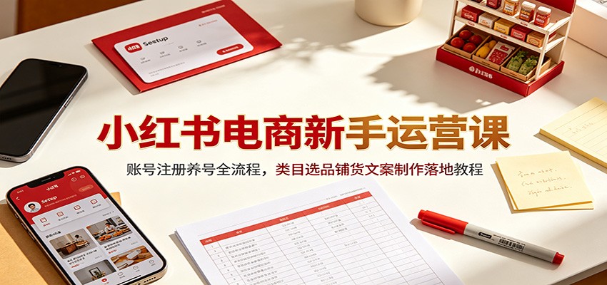 小红书电商新手运营课：账号注册养号全流程，类目选品铺货文案制作落地教程-艺川网创