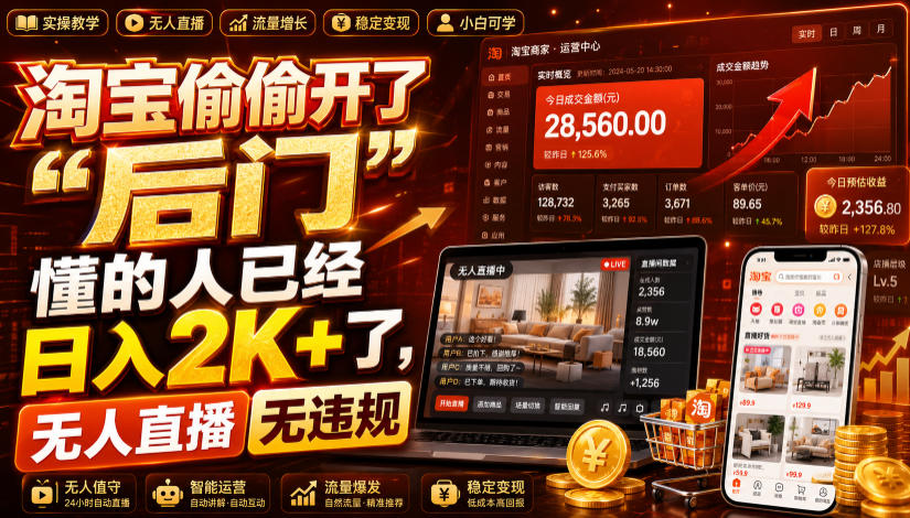 淘宝偷偷开了“后门”,懂的人已经日入2K+了,无人直播无违规,一台电脑=一家24小时营业的线上门店【揭秘】-艺川网创