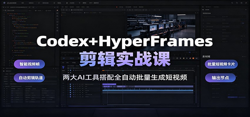 Codex+HyperFrames剪辑实战课:两大AI工具搭配全自动批量生成短视频-艺川网创
