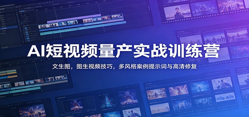 AI短视频量产实战训练营：文生图，图生视频技巧，多风格案例提示词与高清修复-艺川网创