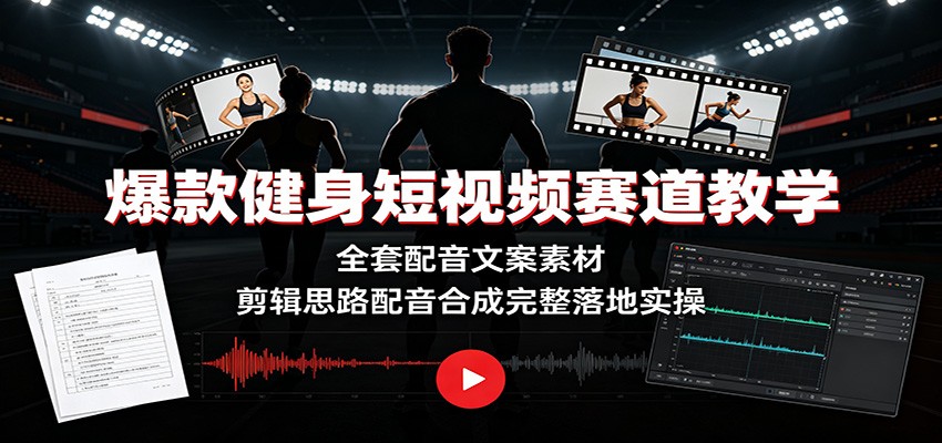 爆款健身短视频赛道教学：全套配音文案素材，剪辑思路配音合成完整落地实操-艺川网创